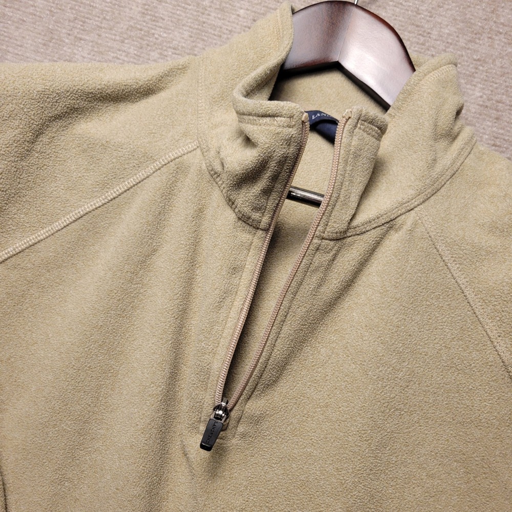 Lands End Fleece Pullover Mens XXL Tan Khaki Quarter Zip Mock Neck Raglan